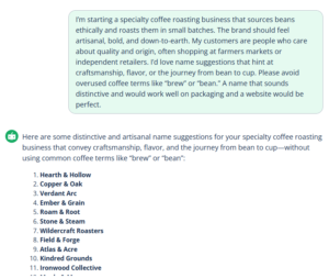 Quillbot AI business name generator