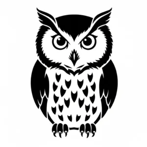 Black and white stencil of an owl for pumpkin carving