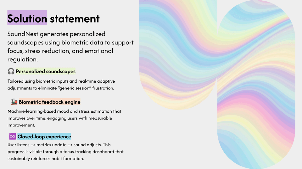 A slide from a pitch deck example for fictional company SoundNest