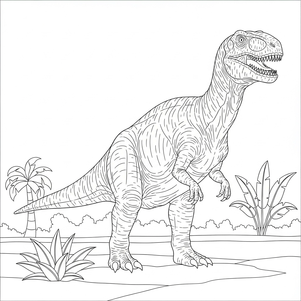 Anspruchsvolles Ausmalbild von einem Dinosaurier