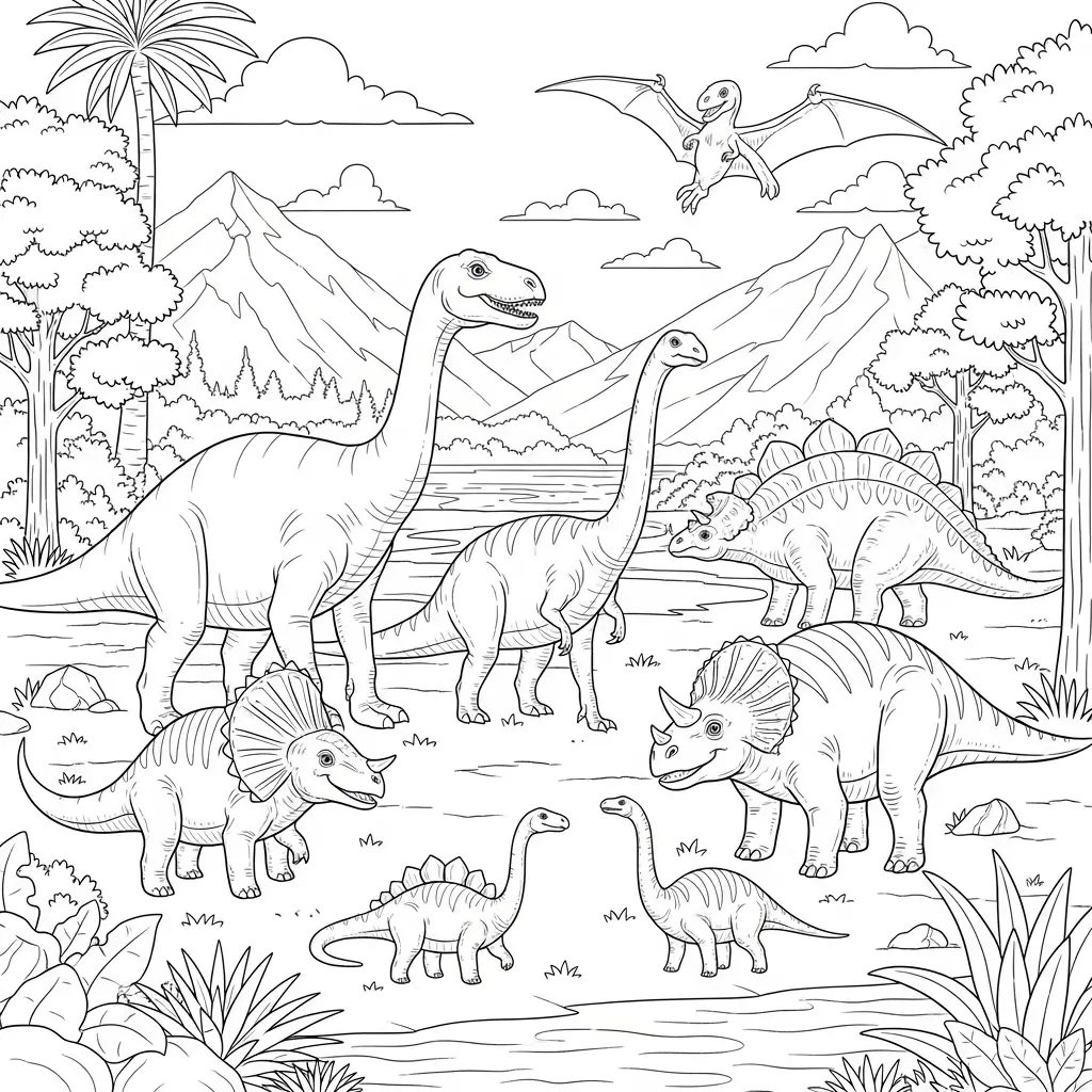 Anspruchsvolles Ausmalbild von einem Dinosaurier