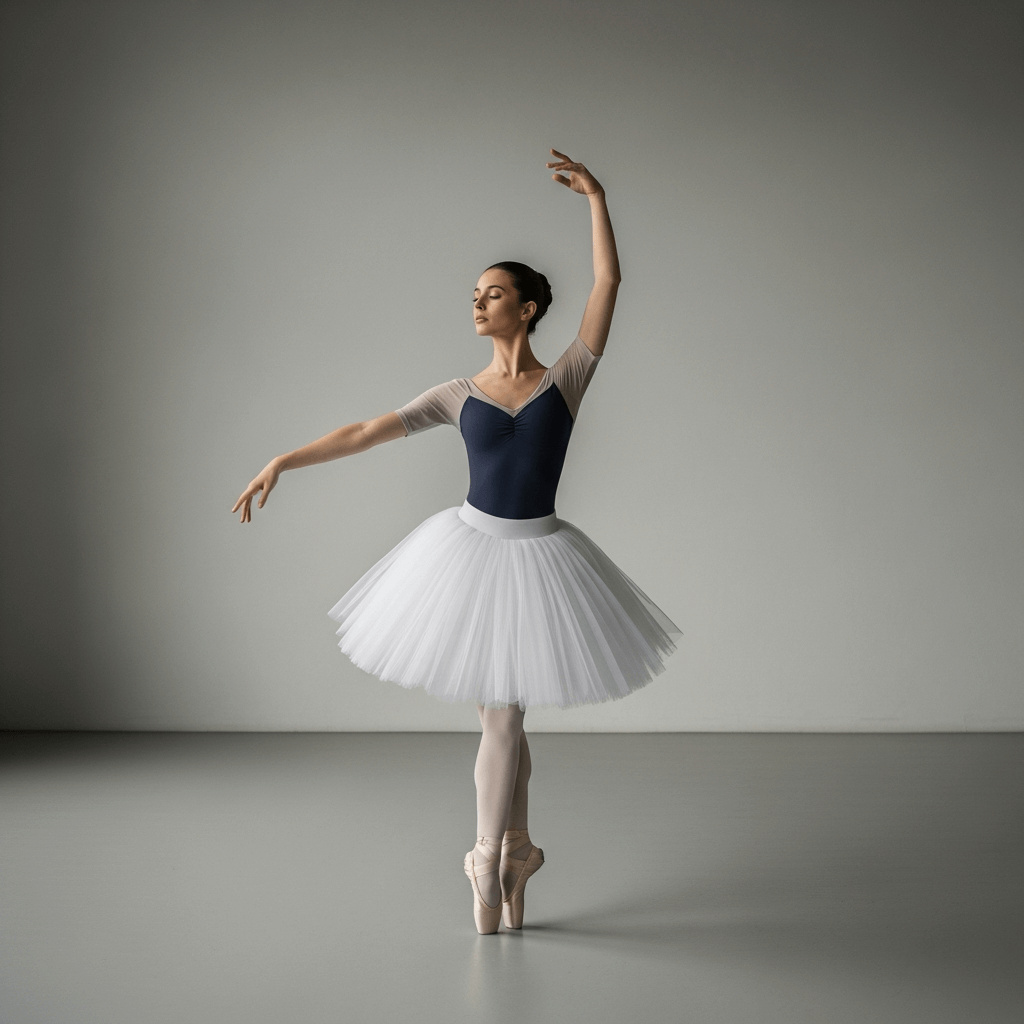 An AI-generated image of a ballet dancer in fourth position