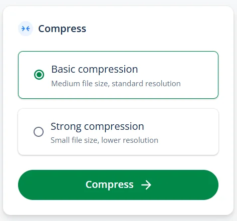 Compress PDF tool settings