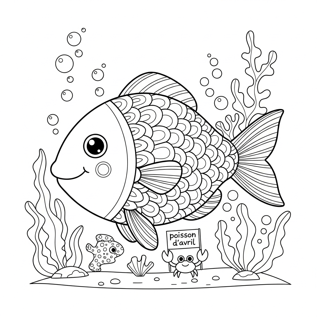 coloriage poisson d'avril drole ecole