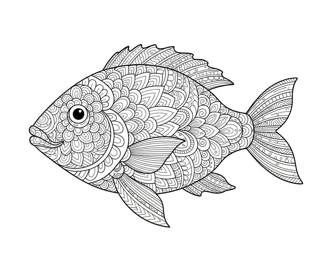 coloriage poisson d'avril mandala pour adulte