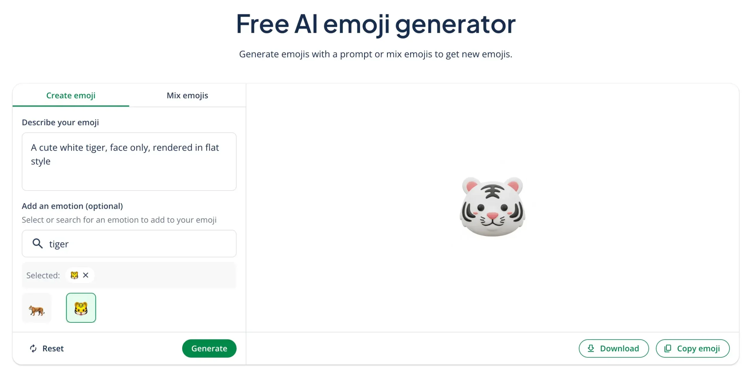 A screenshot of QuillBot's emoji generator showing an emoji generated from a text prompt