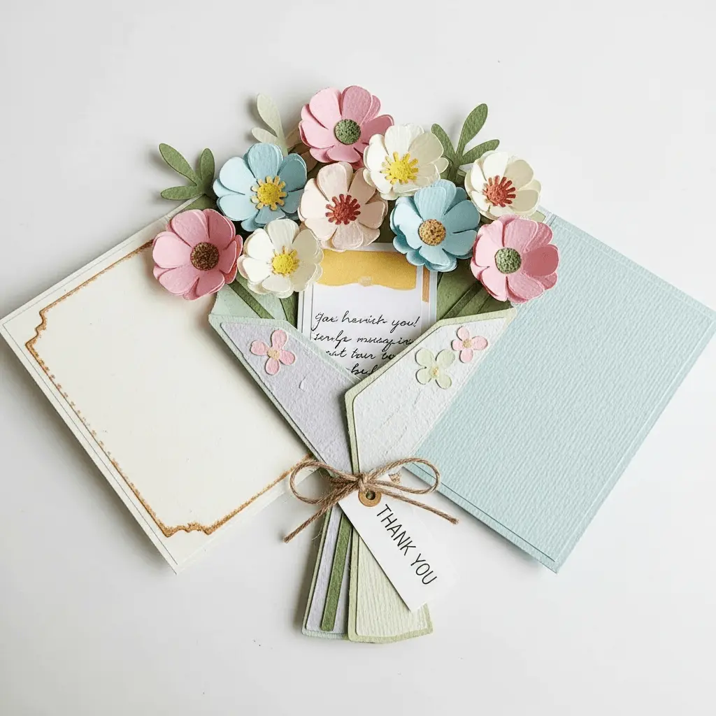 a thank you gift card idea with a bouquet of paper flowers