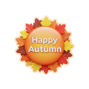 A "Happy Autumn" badge emoji created with Quillbot's Emoji Generator
