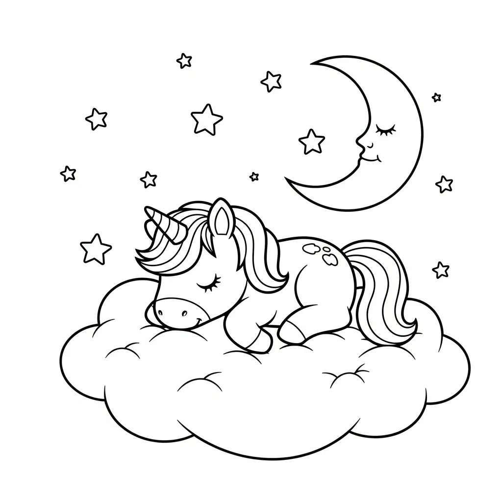 baby unicorn coloring page with a baby unicorn sleeping