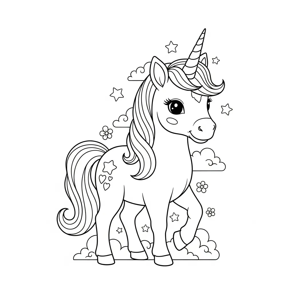 coloring page of a cute unicorn