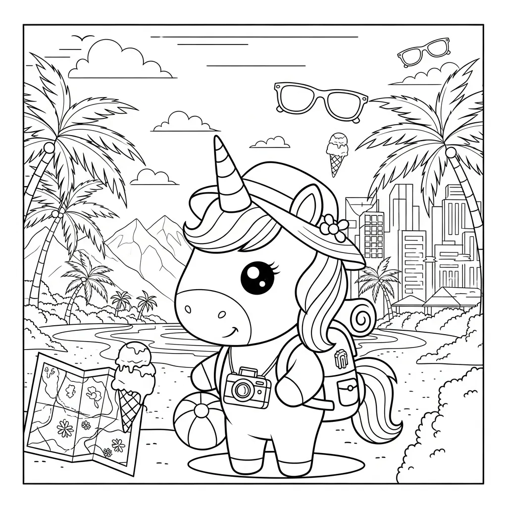 coloring page of a unicorn traveling
