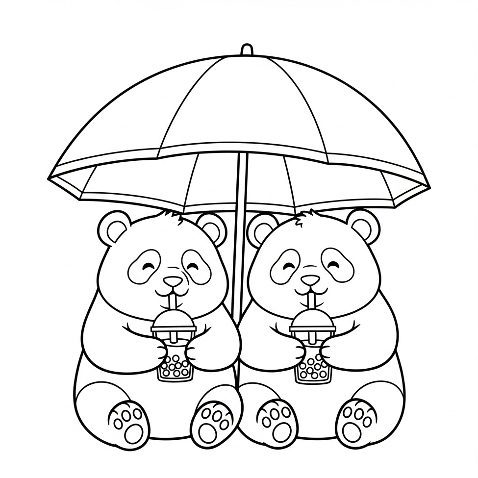 Pandas mit Bubble Tea