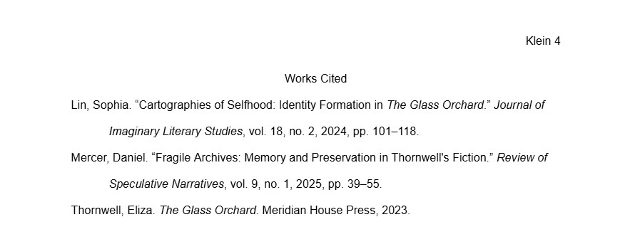 MLA works cited page with three entries