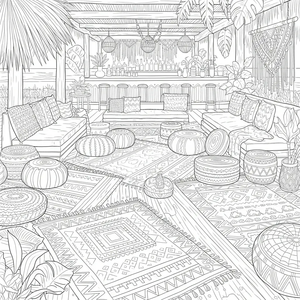 coloriage plage bar chill