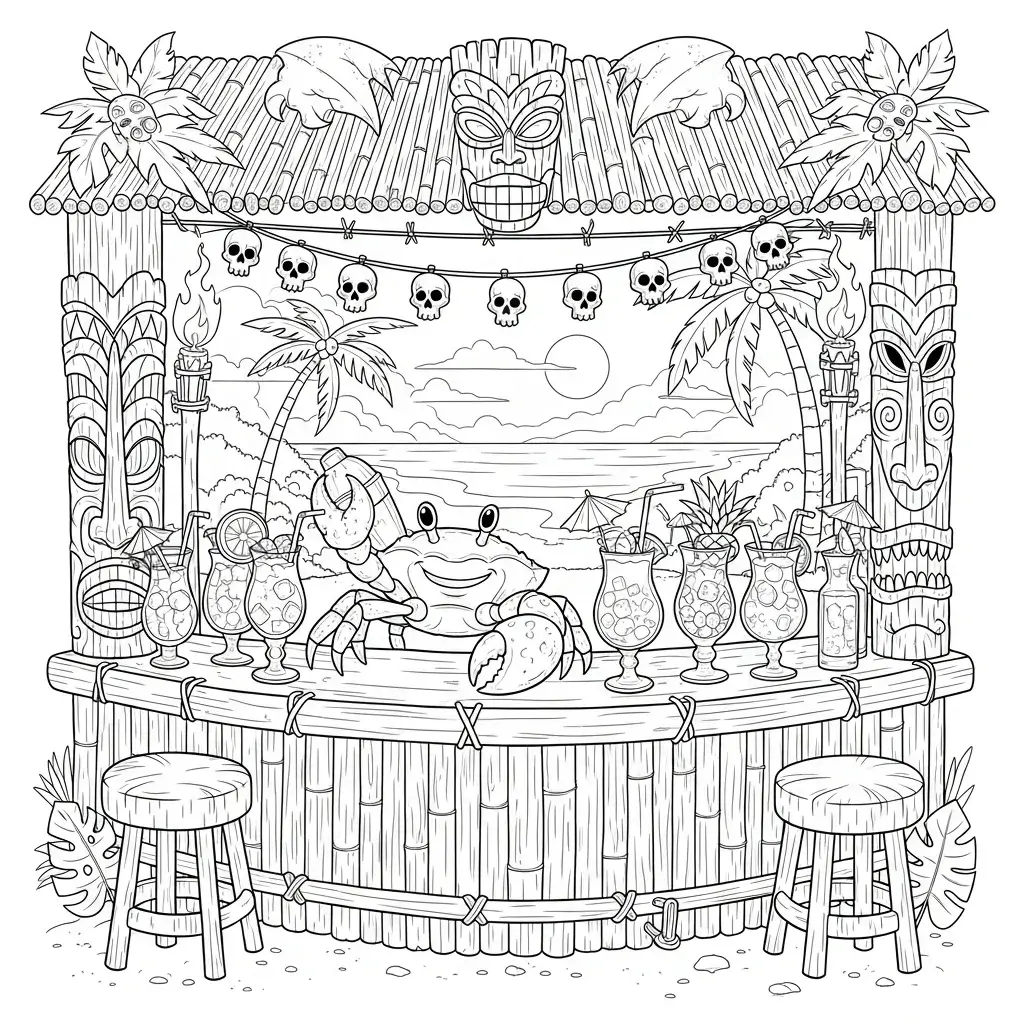 coloriage plage bar crabe
