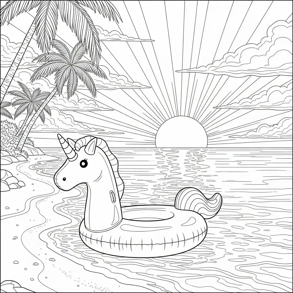 coloriage plage bouee licorne
