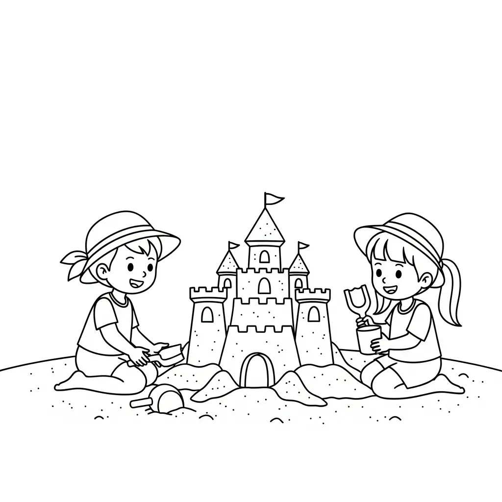 coloriage plage chateau de sable