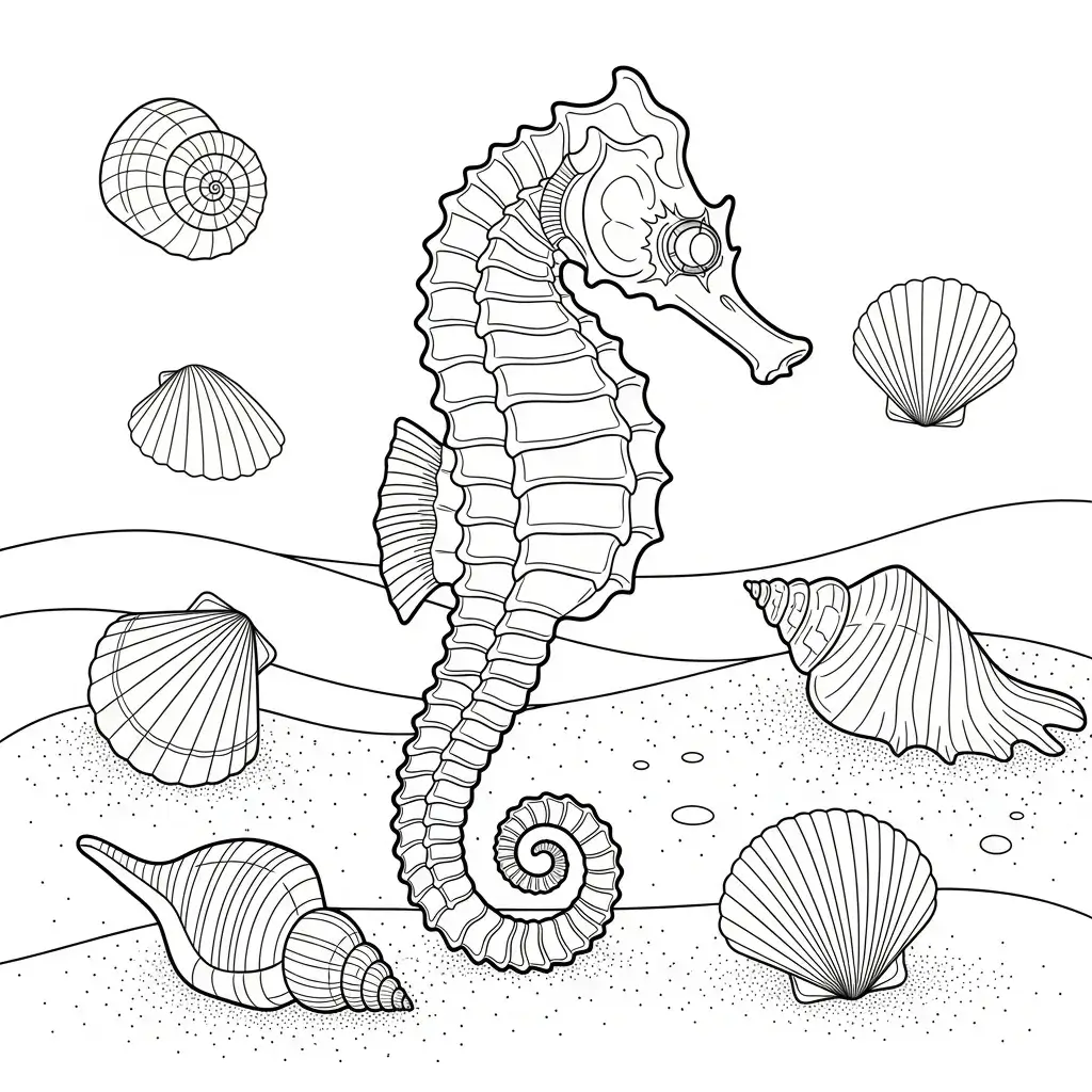 coloriage plage hippocampe