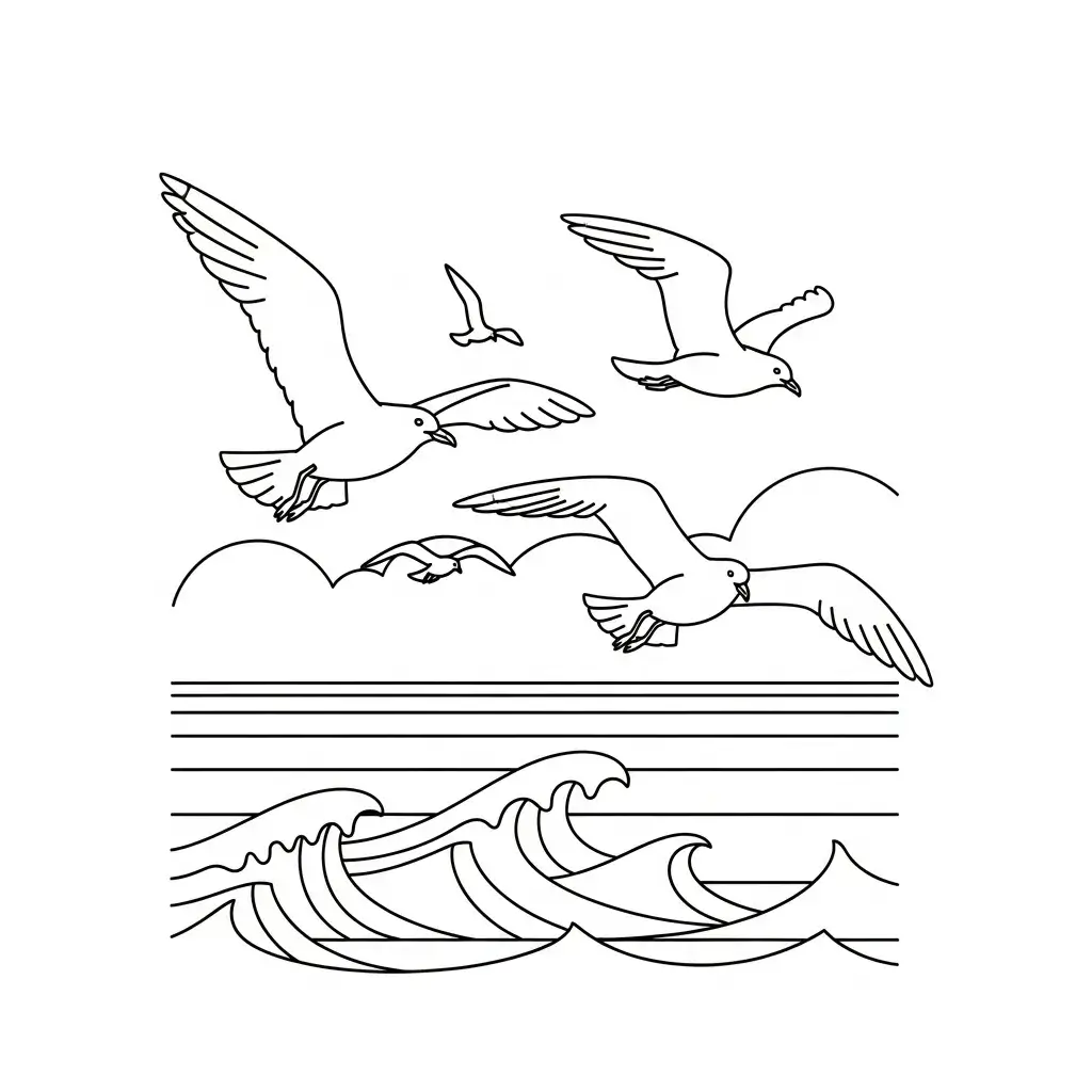 coloriage plage mouettes