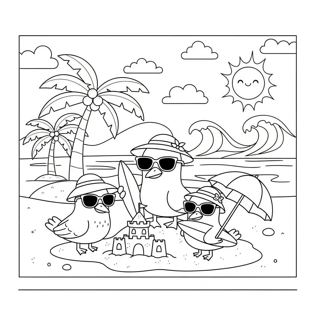 coloriage plage rigolo