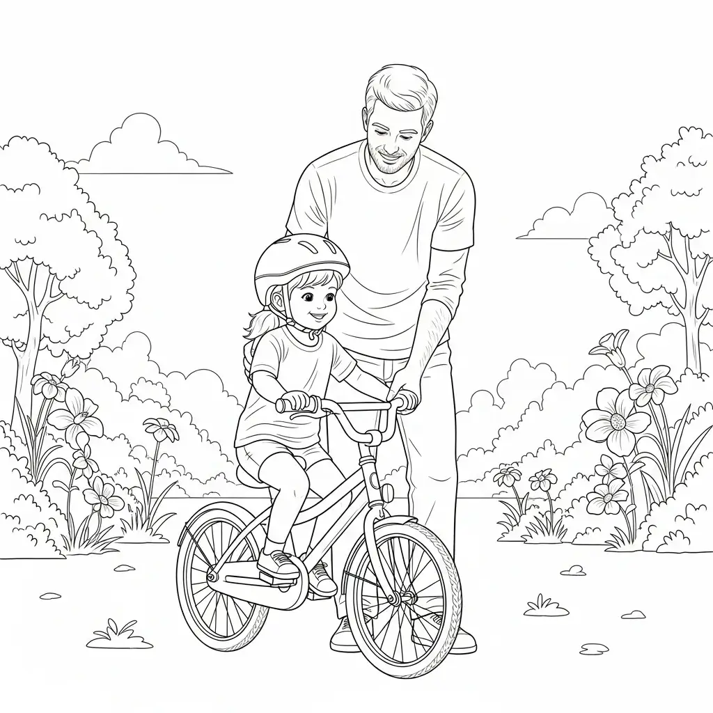 dessin fete des peres coloriage enfant velo