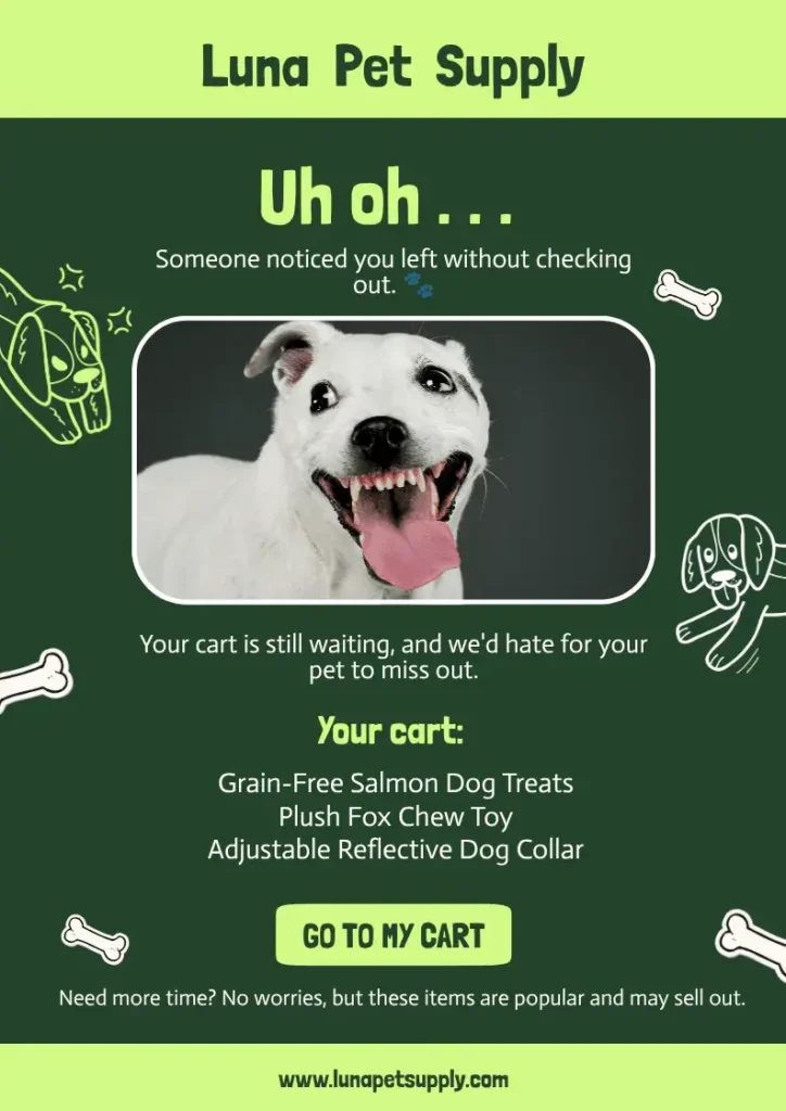 An email marketing example showing an abandoned cart reminder