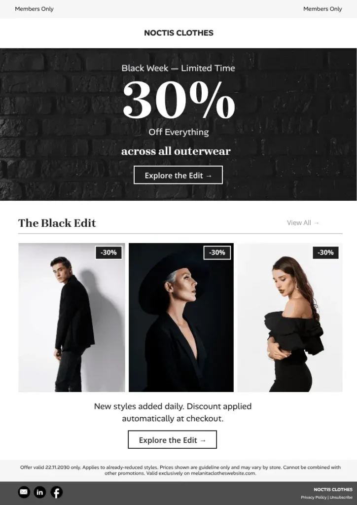An email marketing example showing a limited time offer email