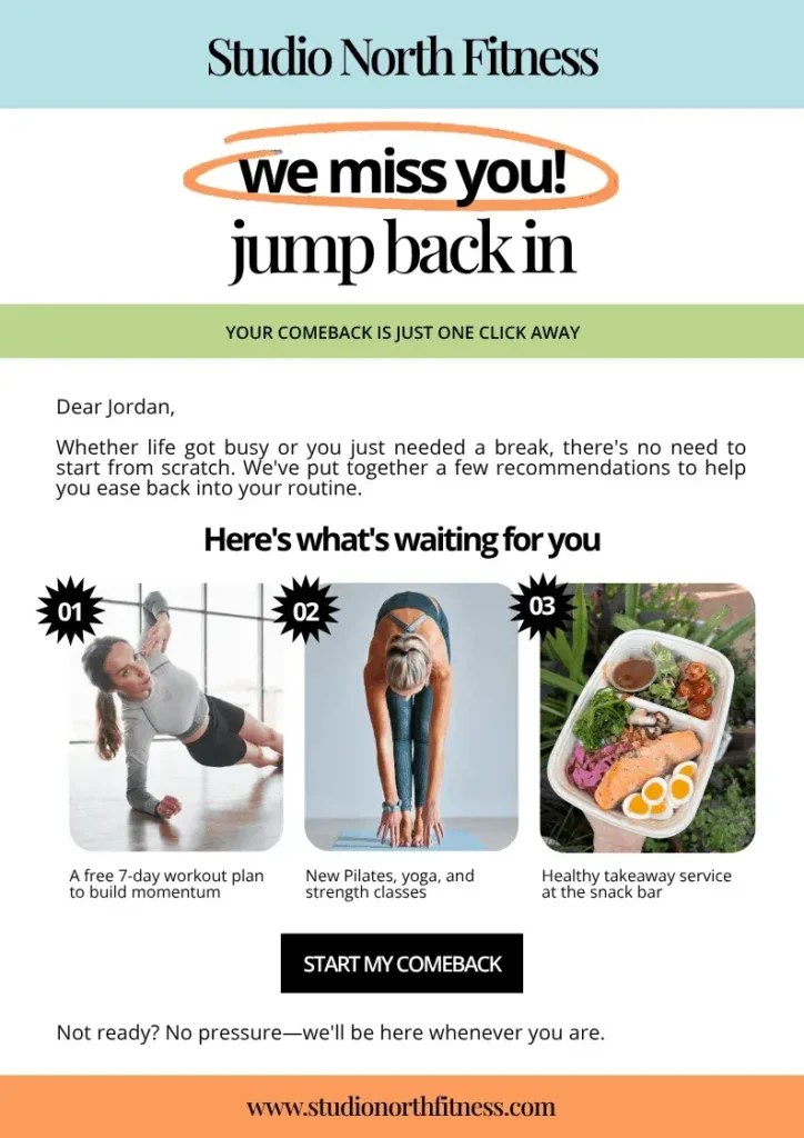 An email marketing example showing a re-engagement email