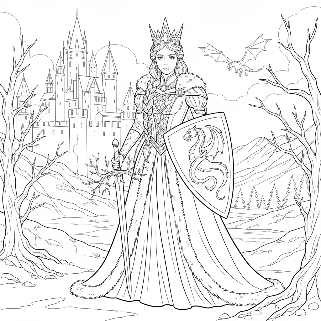 warrior fairytale princess coloring page