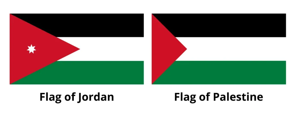 The flags of Jordan and Palestine side by side